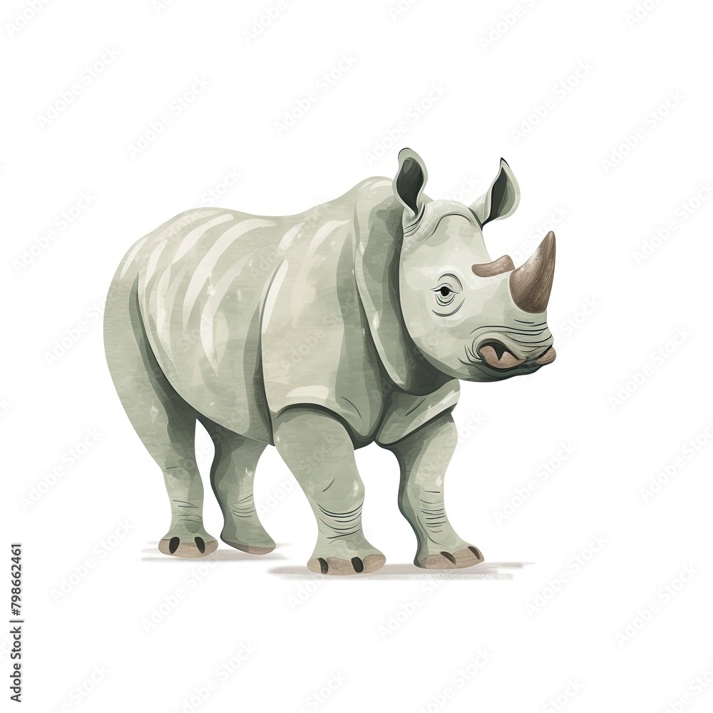 Fototapeta premium Illustrated Majestic Rhino - Wildlife Artwork with Shadowing Details for Print