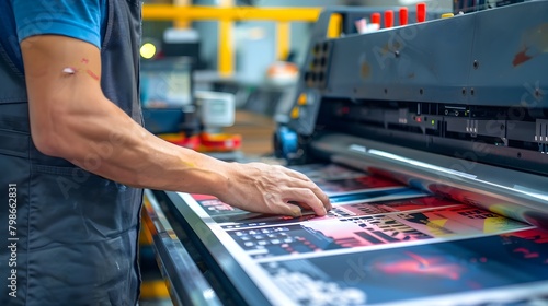 Skilled Technician Fine-Tuning High-Tech Digital Printing Press in Industrial Print Shop
