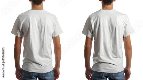 Shirt design and people concept - close up of young man in blank white tshirt front and rear isolated. Mock up template for design print, ai generated 