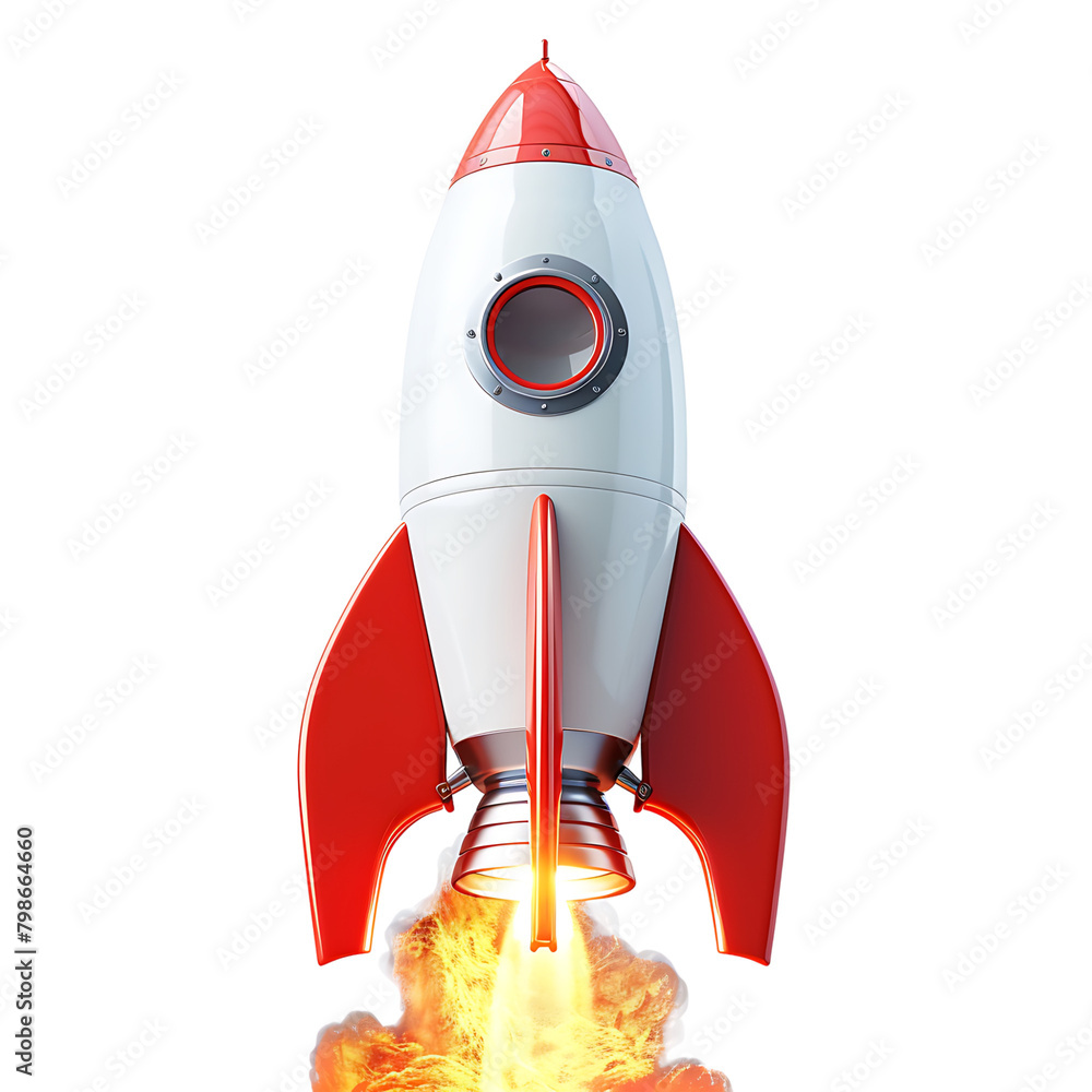 Rocket launch on isolated transparent background