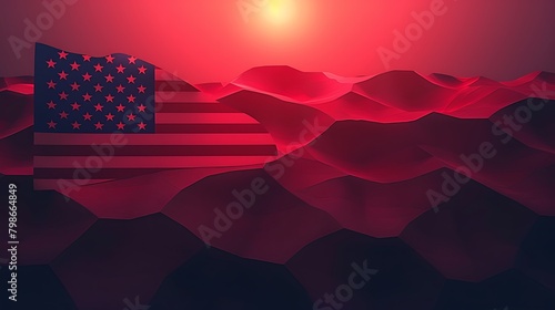 A contemporary patriotic backdrop with a stylized USA flag, characterized by minimalist design, clean lines, and flat colors. photo