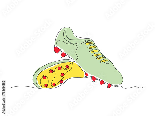 football player's athletic shoes cleats, Logo, continuous single line art hand drawing sketch