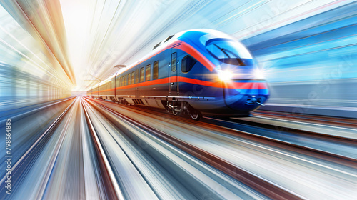 High-speed train zooming through with motion blur