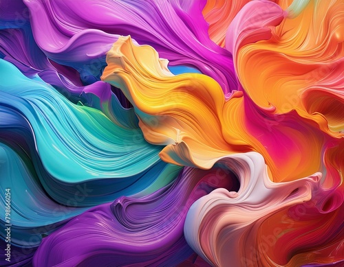 Colorful abstract painting with wavy shapes in bright colors  creating a dynamic and artistic background.