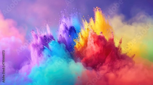 Vibrant powder burst against a clean backdrop Rainbow hued cloud formation Burst of colorful particles Holi paint celebration photo