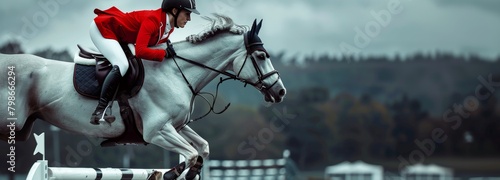equestrian, woman on horseback in the jumping competition photo