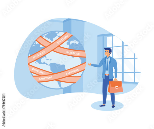 World economic sanctions, forcing countries to comply with international law by limiting or stopping trade concepts. flat vector modern illustration