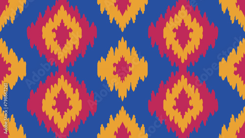 Ikat geometric folklore ornament with diamonds. Tribal ethnic vector texture. Seamless striped pattern in Aztec style. Folk embroidery. Indian, Scandinavian, Gypsy, Mexican, African rug. © wannasak