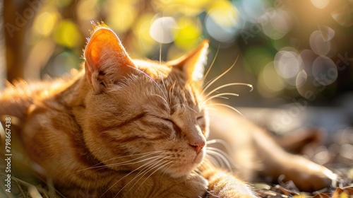 Attractive Orange Male Cat Relaxing in the Sunlight