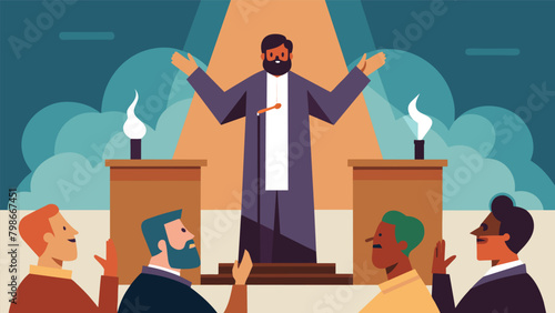 The familiar scent of incense fills the air as the pastor leads a poignant sermon reminding the congregation of the power of freedom and the journey. Vector illustration