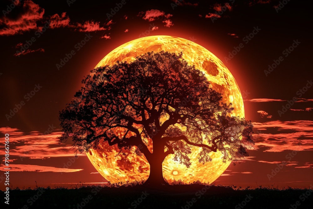 Full Moon Rising Behind Tree