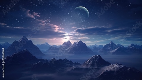 majestic mountain peaks under a starlit sky  reflected in the tranquil waters below
