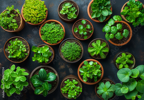 Natural plants in pots green garden on balcony