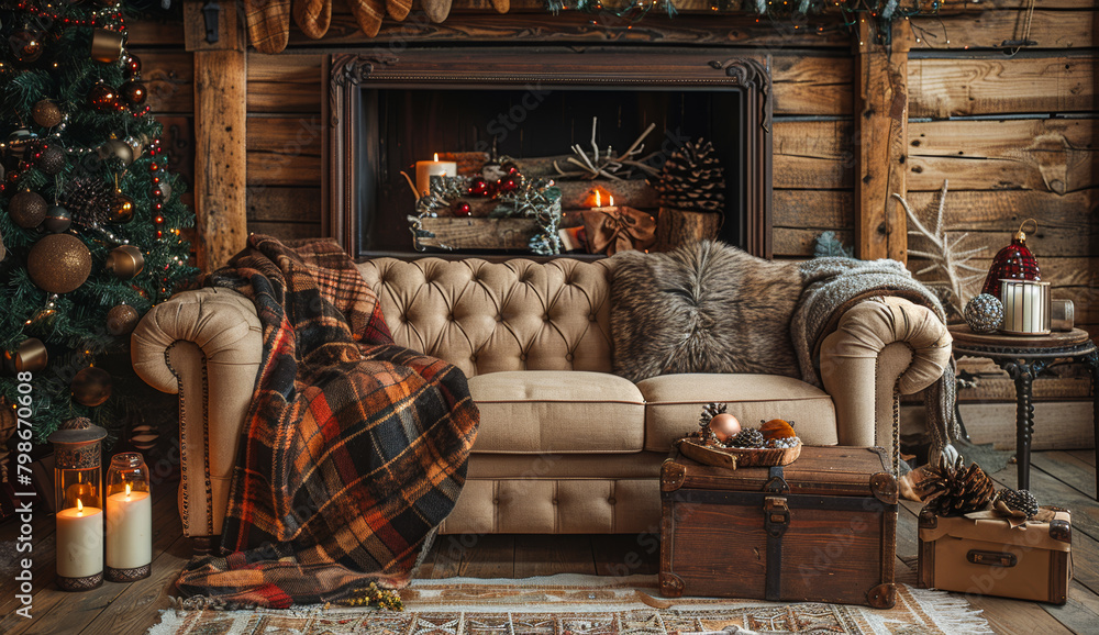 Fototapeta premium Cozy Christmas living room interior.