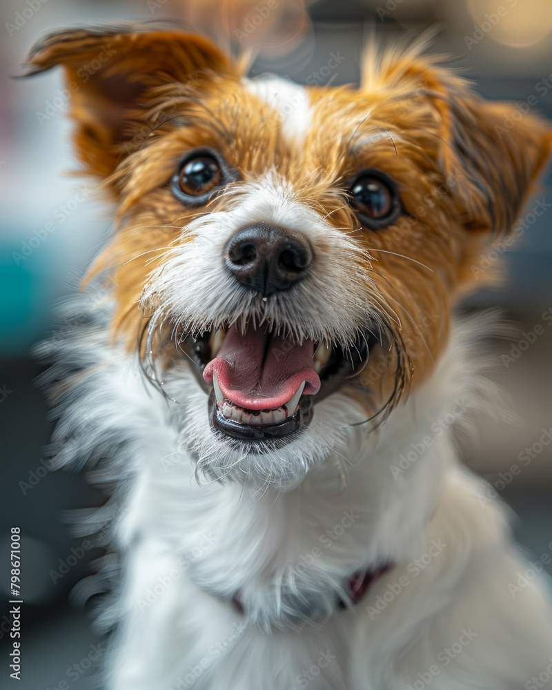 Small Jack Russell Terrier dog is looking at the camera with happy expression