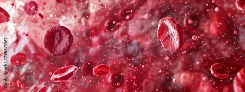 A detailed background featuring a human blood smear with red blood cells, white blood cells, and platelets. #798671061