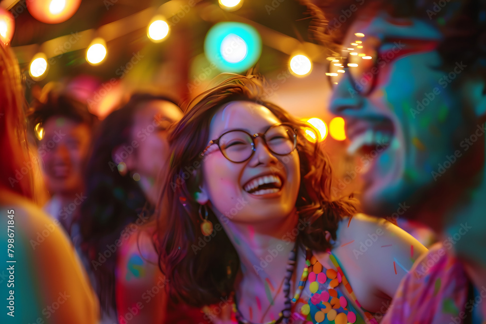 Faces lit up with joy at a vibrant summer party Faces lit up with joy at a vibrant summer party