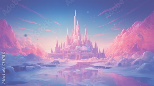 Fantasy Crystal Castle in Pink Cloudscape