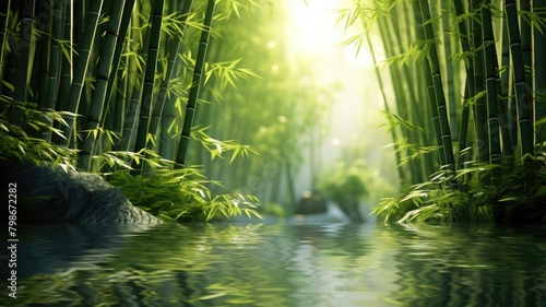 Sunlit Bamboo Haven by Tranquil Waters