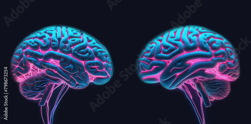 A replica of a human brain in neon light. Conceptual image.