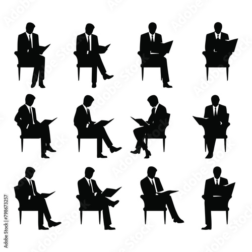 Executive Reading Document Silhouette set clip art sketch