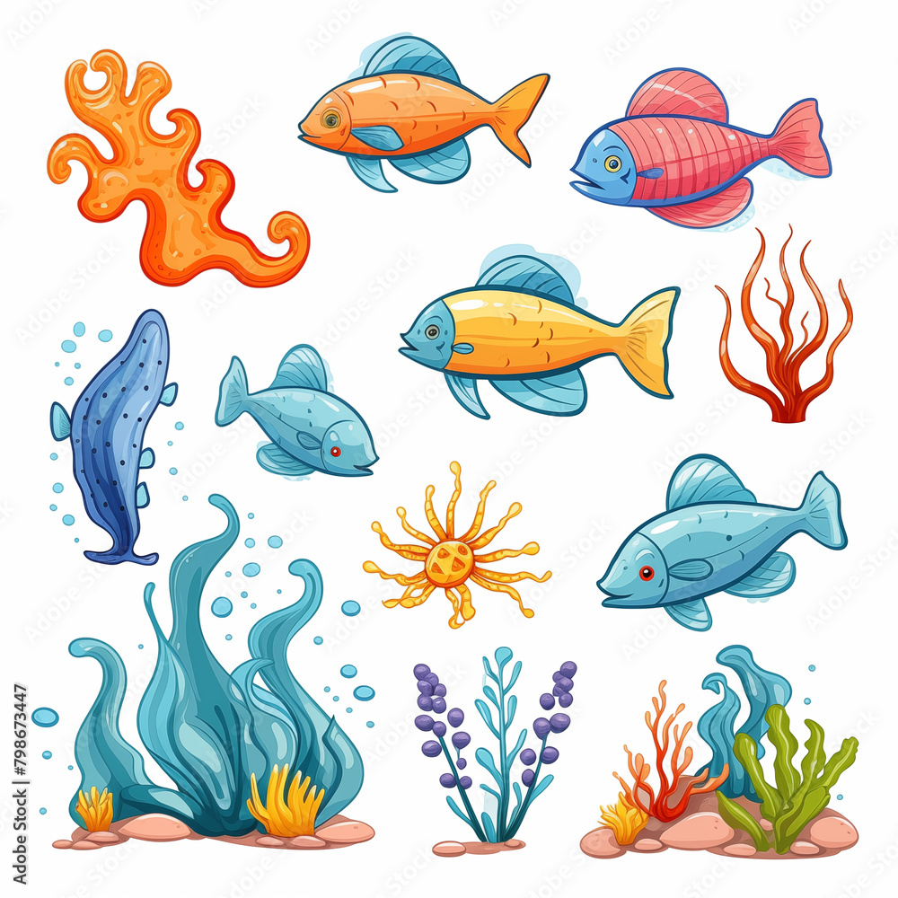 cartoon fish and seaweed cartoon fish and seaweed