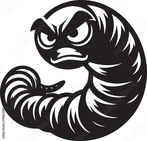 Angry Earthworm Vector In black and white