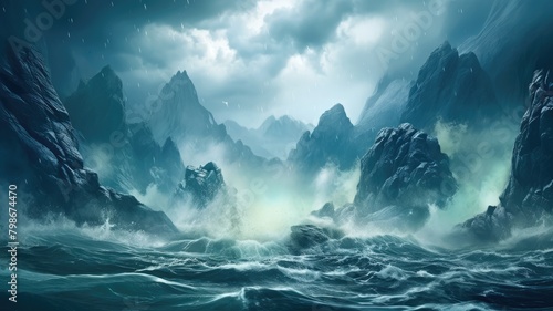  Tempest Fury: Waves Collide with Cliffside photo