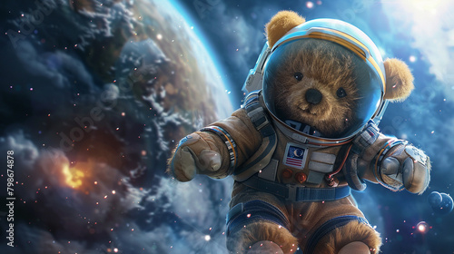 teddy bear dressed in a spaceman suit and helmet embarking on an imaginary journey through the cosmos inspiring its owner to dream big and reach for the stars with boundless curiosity and wonder. © Teddy Bear