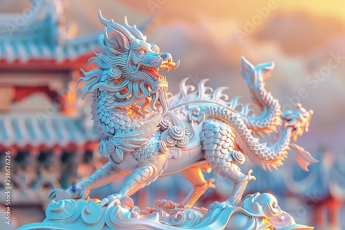 A colorful dragon statue with a red dragon head © Phuriphat