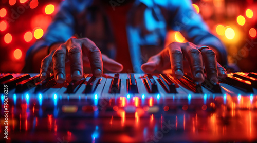 Close-up of pianist playing piano