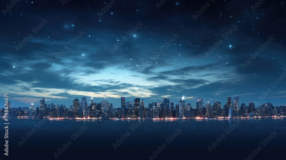 Starry Night Skyline with City Lights