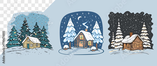 Winter Cabins Surrounded by Snowy Scenery