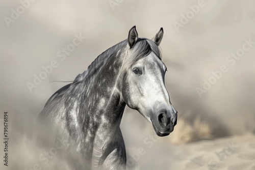 Majestic Grey Horse: Desert Spirit in the Wild and Free