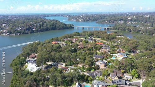 Aerial drone view over Illawong in the Sutherland Shire, South Sydney, NSW Australia on a sunny day in April 2024 looking toward Como Bridge  photo