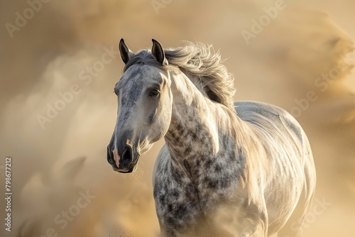 Wild Spirit  Grey Horse Rising in Dramatic Desert Dance