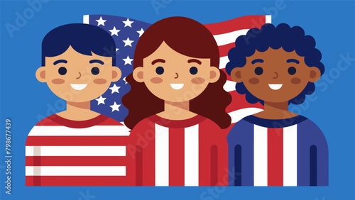 The American flag becoming a wearable work of art adorning the faces of children with patriotic fervor.. Vector illustration
