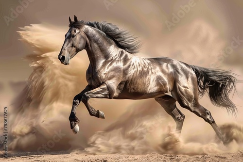 Grey Horse in the Desert  Majestic Muscle Display