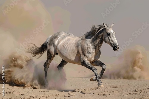 Grey Horse s Thundering Dash  Wild Force of Nature in the Desert