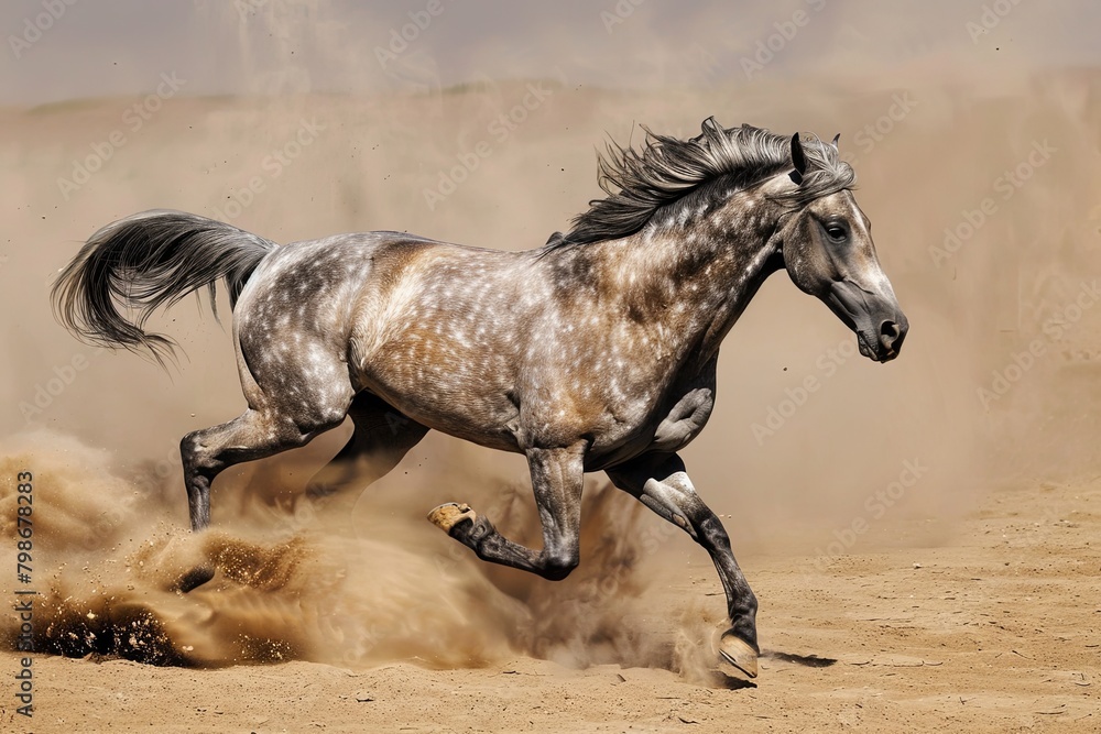Fototapeta premium Wild Stallion: An Unbridled Run Through Desert Dust