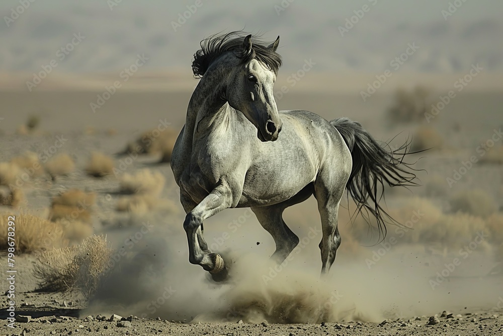 Desert Spirit: Grey Horse Rearing in Untamed Power and Grace Desert Spirit: Grey Horse Rearing in Untamed Power and Grace