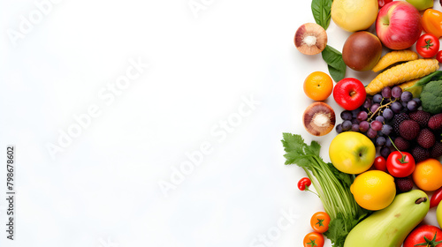 Fruits and vegetables isolated on white . 