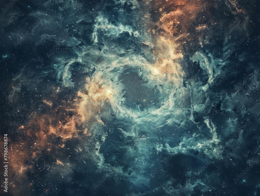 Fototapeta premium Swirling blue cosmic clouds in a deep space nebula.