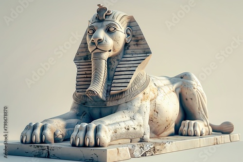 A golden statue of Sphinx Riddle is laying on its back on a stone pedestal