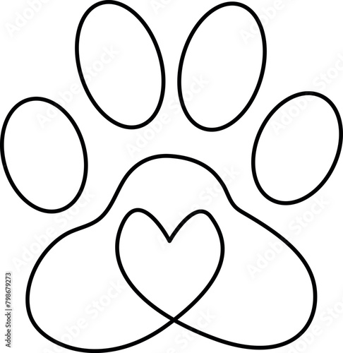  Pet Paw Outline with A Heart Vector Illustration