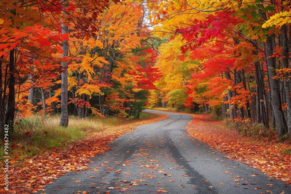 Curving Road Under a Canopy of Fall Colors