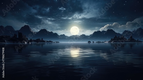 Tranquil Moonlit Mountain Lake Under Starry Sky © chesleatsz