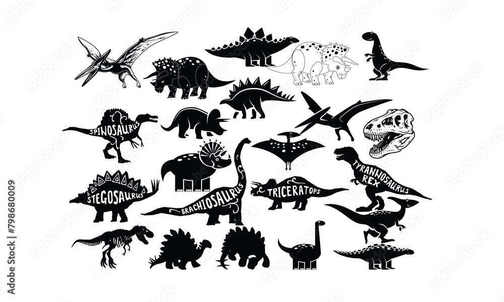 Naklejka premium Dinosaur Vector bundle, Baby Penguin Clipart, Silhouette, Vector, icons, illustration, design