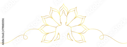 Gold Budha and lotus illustration in lineart style for Vesak celebration of vector	 photo