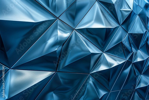 Blue Metallic Geometric Futuristic Wall Detail with Interplay of Light